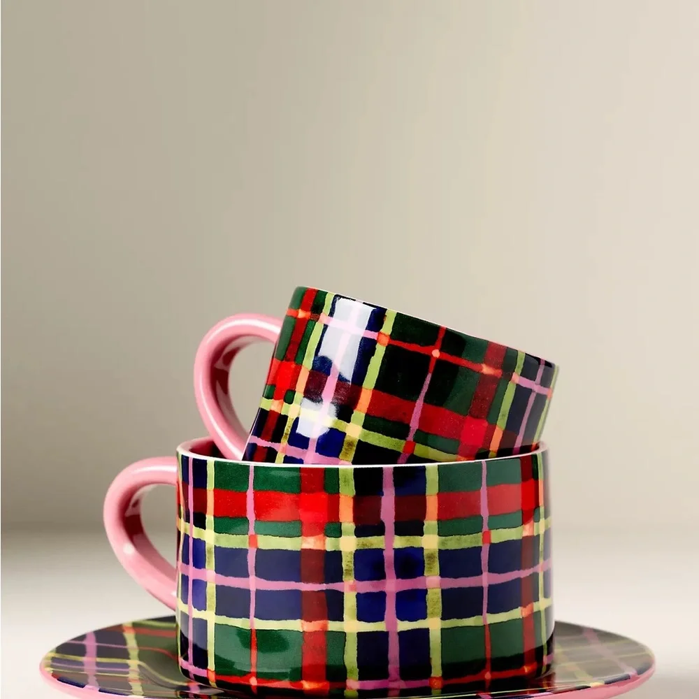 ❤️Tartan Plaid Stoneware Dessert Plate - NWT - Picture 5 of 12